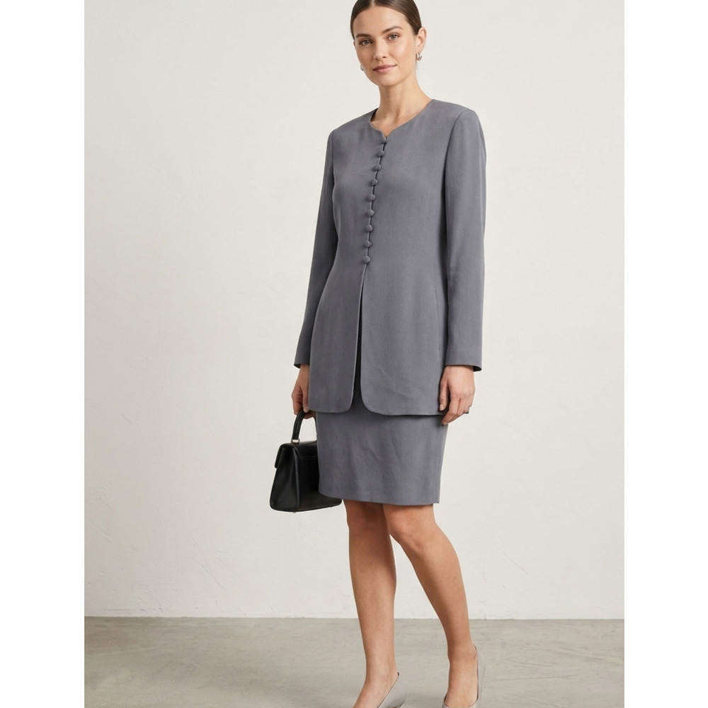 Ann Taylor Gray Silk Suit Dress and Jacket